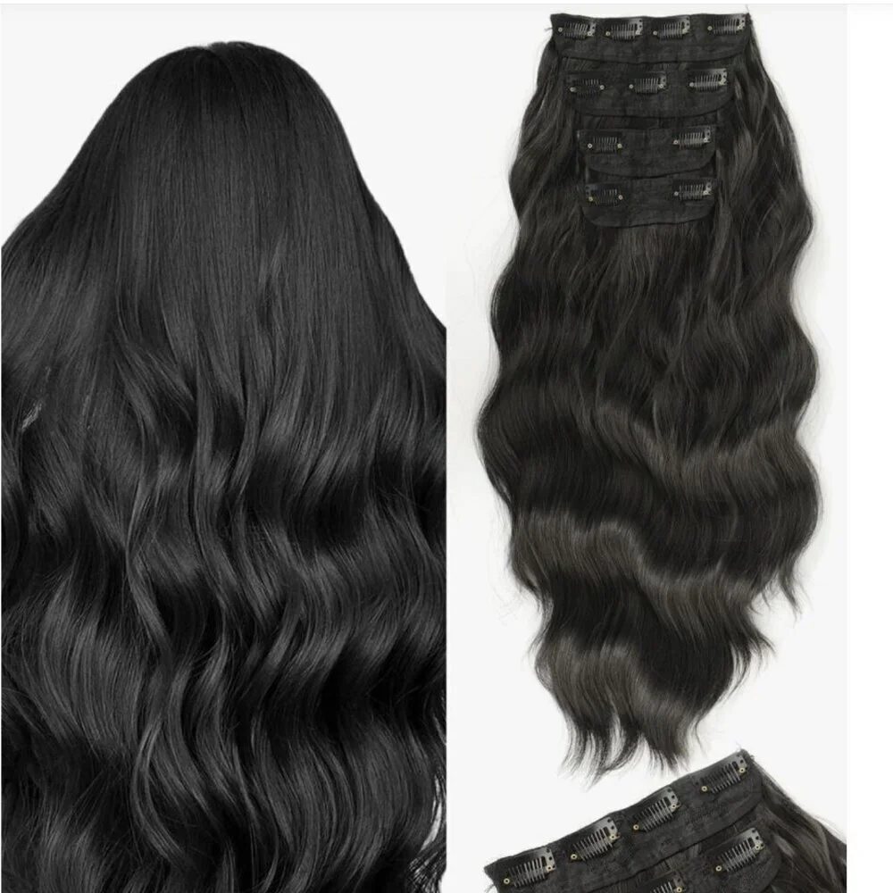CLIP IN HAIR EXTENSIONS - Black #1 Wavy hair - Natural Aspect - Picture 2 of 9